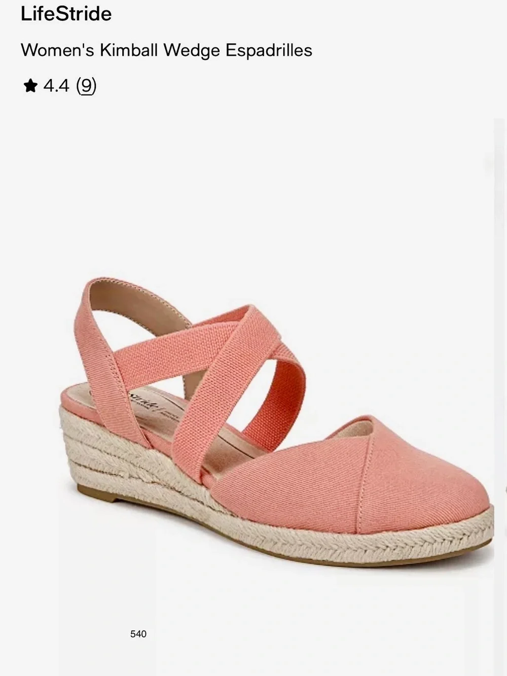 NWOT LifeStride Women's Kimball Wedge Espadrilles Coral Pink